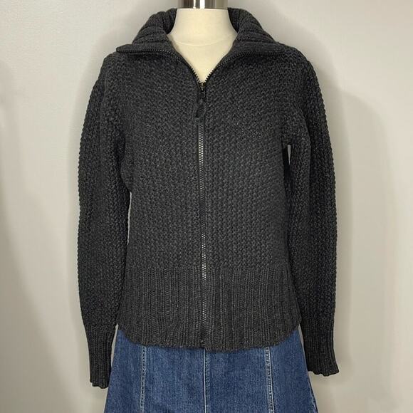 GAP Sweaters - Gap Dark Gray Lambswool Zip Up Collared Cardigan Size L